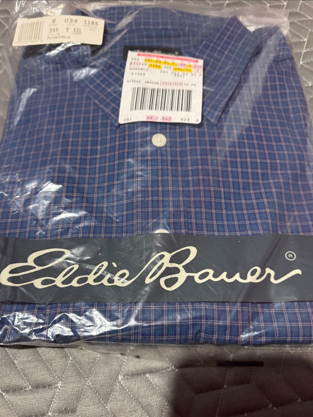 Eddie Bauer Men's Navy and Light Blue Plaid Button-Down Shirt
